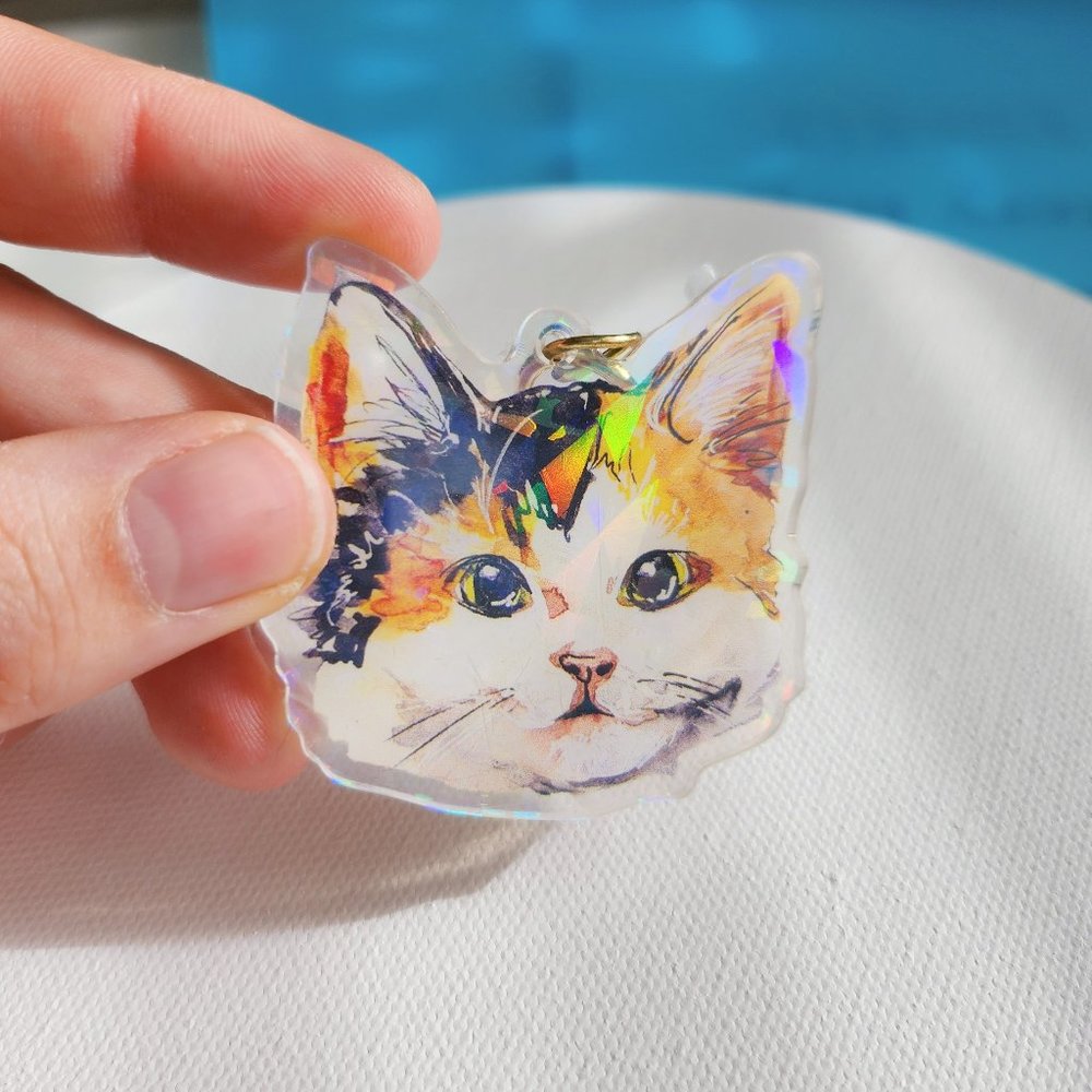 Orange and Black Calico Keychain, Kawaii Cute Kitten Lover Gift, Pet Memorial